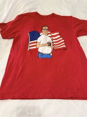 Ripple Junction Red Graphic Tee w/ American Flag Illustration - King Of The Hill